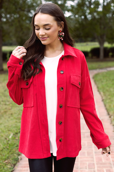 Corduroy Shirt Jacket, Red