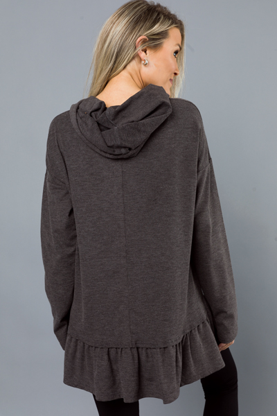 Ruffle Hem Hoodie, Charcoal