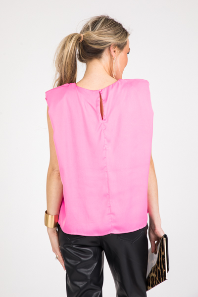 Shoulder Pad Satin Blouse, Pink