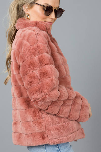 Fur Lines Zip Jacket, Mauve