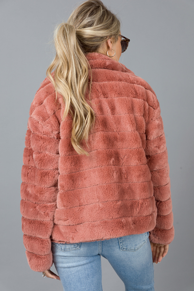 Fur Lines Zip Jacket, Mauve