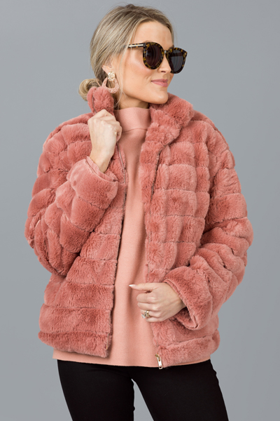 Fur Lines Zip Jacket, Mauve