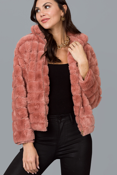 Fur Lines Zip Jacket, Mauve