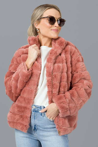 Fur Lines Zip Jacket, Mauve