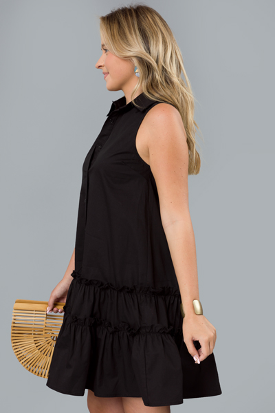 Poplin SL Shirt Dress, Black