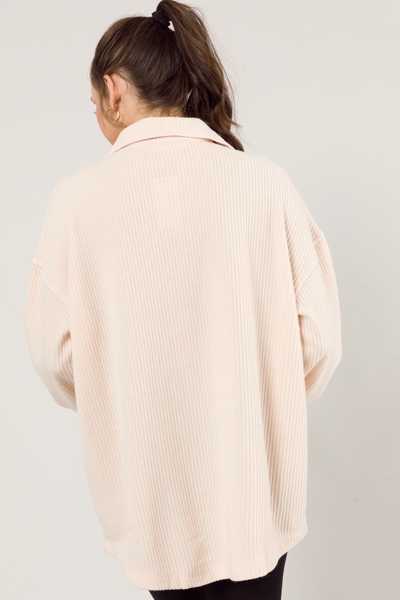 Rib Knit Shacket, Solid Cream