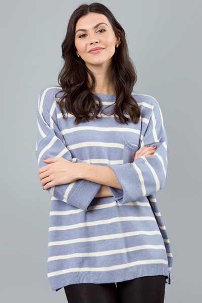 Striped Quarter Sweater, Blue
