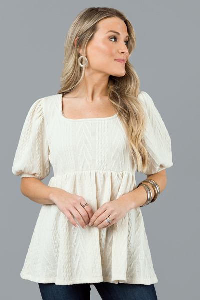 Texture Sweater Babydoll, Ivory 