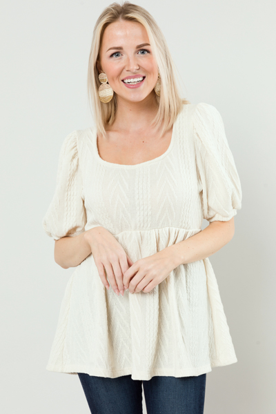 Texture Sweater Babydoll, Ivory 