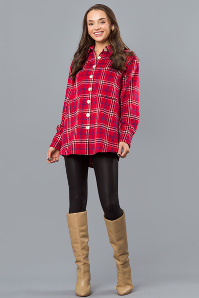 Graham Plaid Shacket, Red
