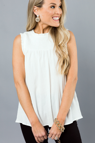 Crinkled Smocked Tank, Ivory