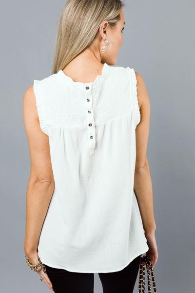 Crinkled Smocked Tank, Ivory