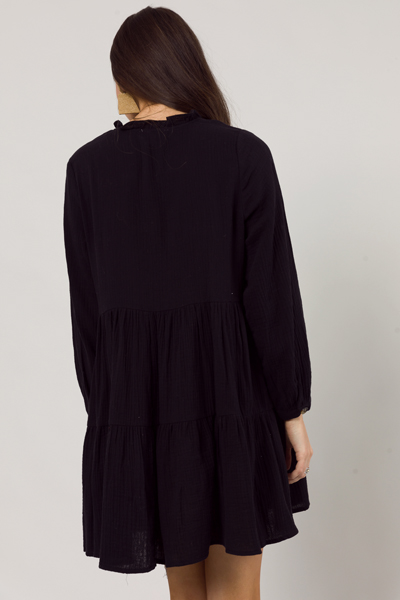 Button Down Gauze Dress, Black