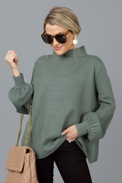 Puff Sleeve Audrey Sweater, Green - The Blue Door Boutique