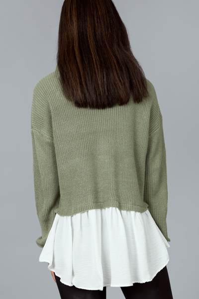 Chic Layer Hem Sweater, Light Olive