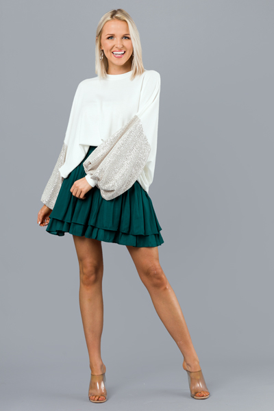 Layered Satin Skirt, Sea Green