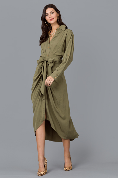 Rebecca Button Tie Midi, Green
