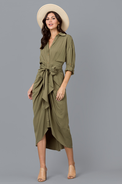 Rebecca Button Tie Midi, Green