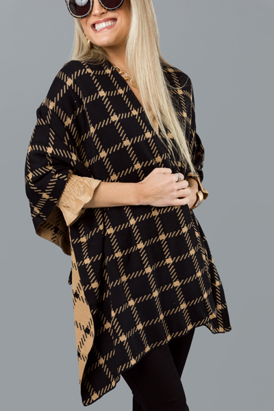 Sophisticated Sweater Wrap, Camel Plaid