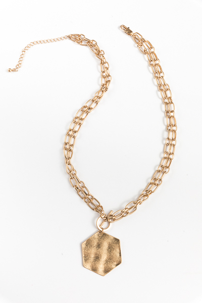 Double Chain Hexagon Necklace, Gold