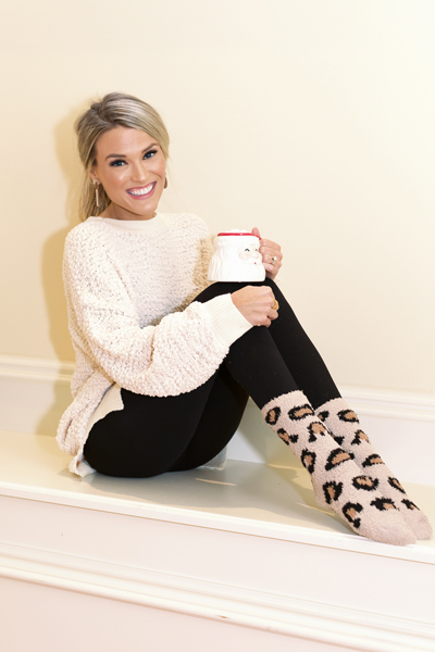 Fuzzy Leopard Socks, Camel