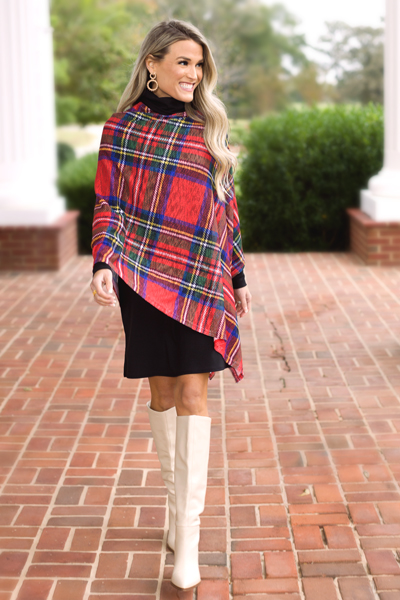 Emily Poncho, Red Tartan Plaid