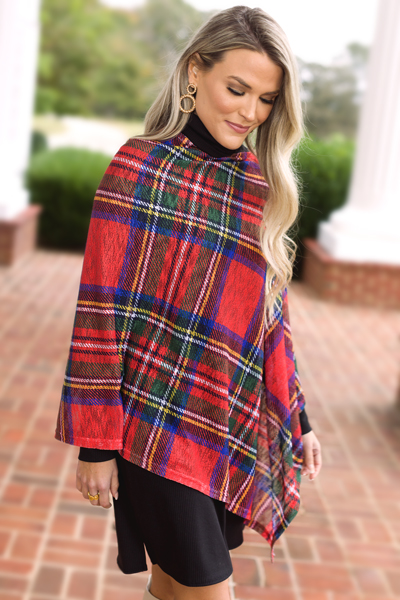 Emily Poncho, Red Tartan Plaid