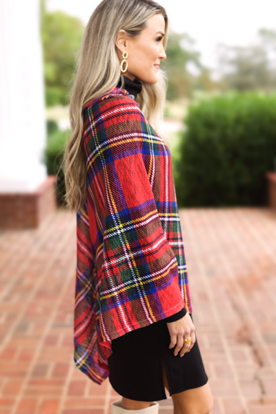 Emily Poncho, Red Tartan Plaid