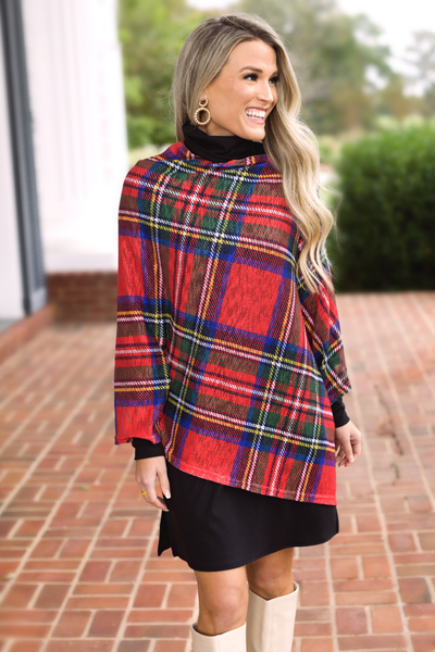 Emily Poncho, Red Tartan Plaid