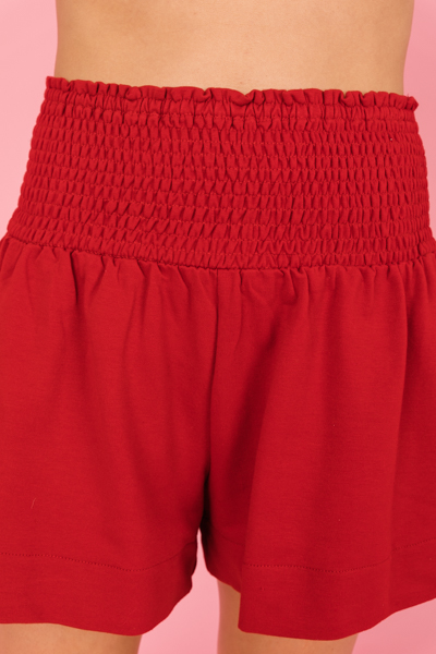 Smock Knit Shorts, Red