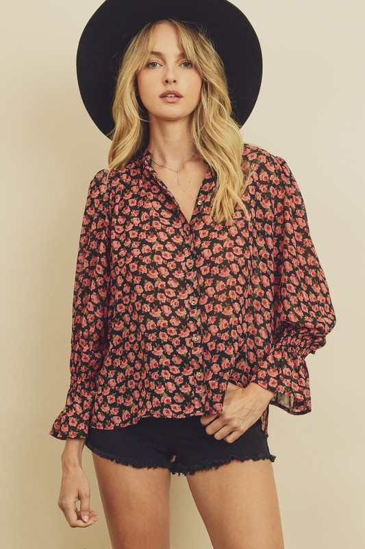 Rose Button Up Blouse