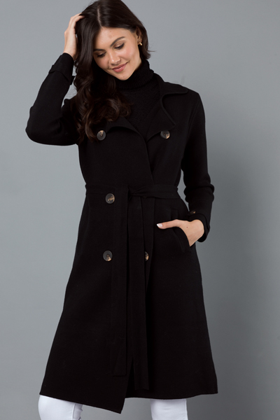 Belted Sweater Coat, Black