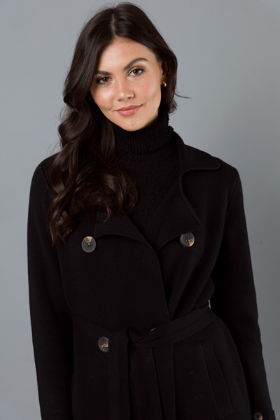 Belted Sweater Coat, Black