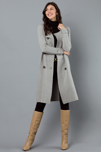 Belted Sweater Coat, Heather Grey
