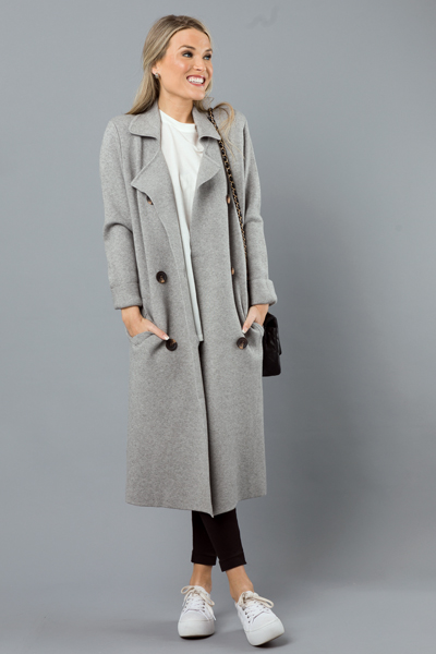 Belted Sweater Coat, Heather Grey