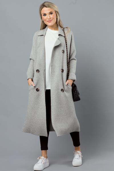 Belted Sweater Coat, Heather Grey - New Arrivals - The Blue Door