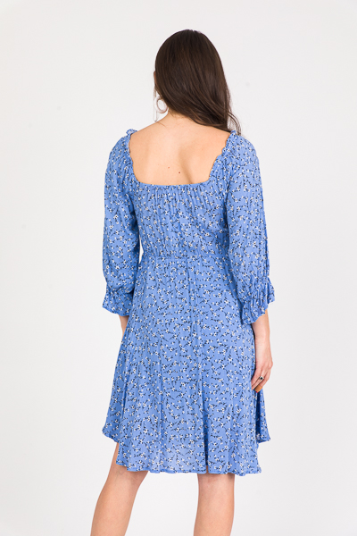 Floral Stems Smock Dress, Blue