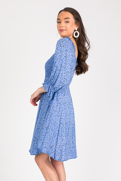 Floral Stems Smock Dress, Blue