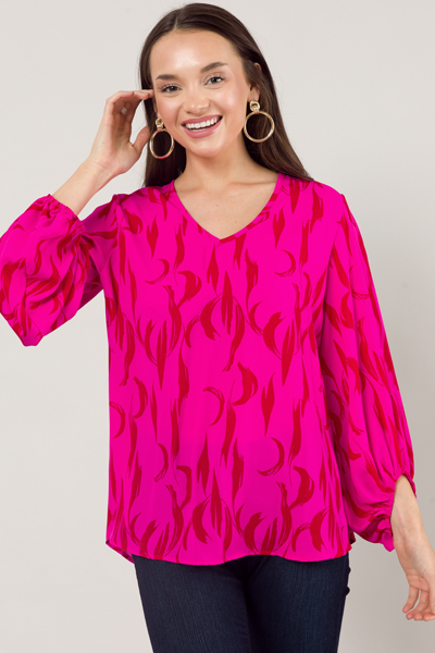 Puff Sleeve Blouse, Hot Pink/Red