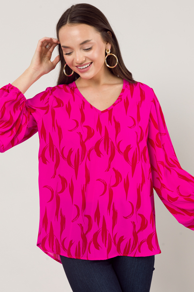 Puff Sleeve Blouse, Hot Pink/Red