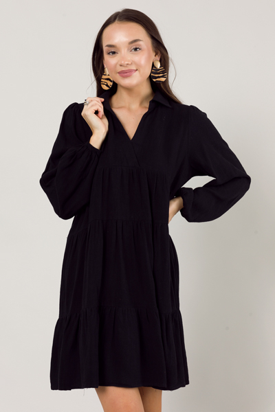 Cora Collar Dress, Black - Dresses w/ Sleeves - Dresses - The Blue Door ...