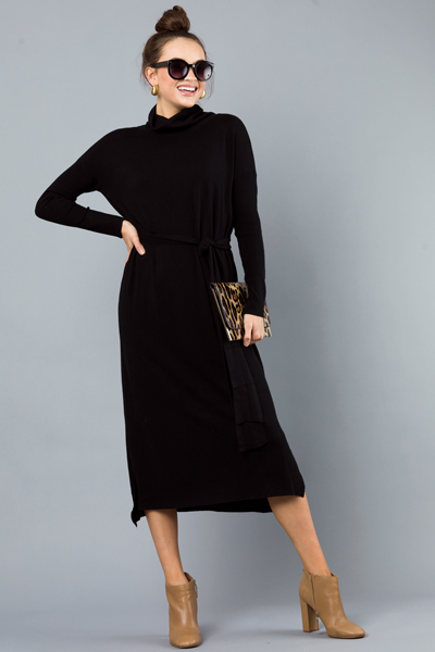 Belted Sweater Midi, Black