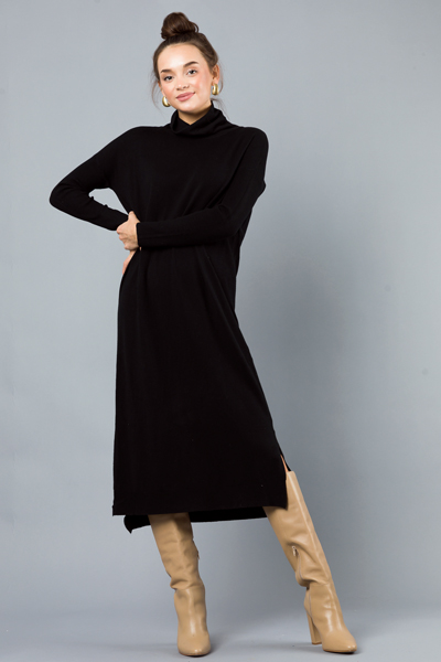 Belted Sweater Midi, Black