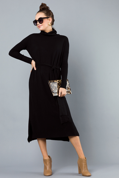 Belted Sweater Midi, Black