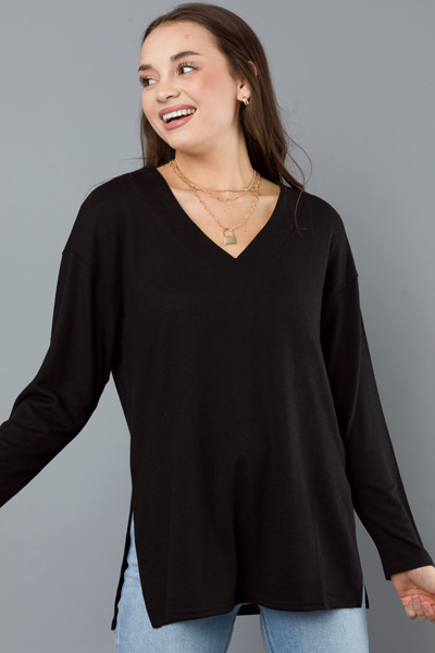 Black V-Neck Knit Top