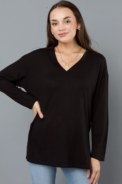 Black V-Neck Knit Top