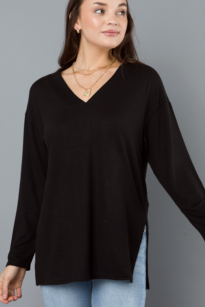 Black V-Neck Knit Top