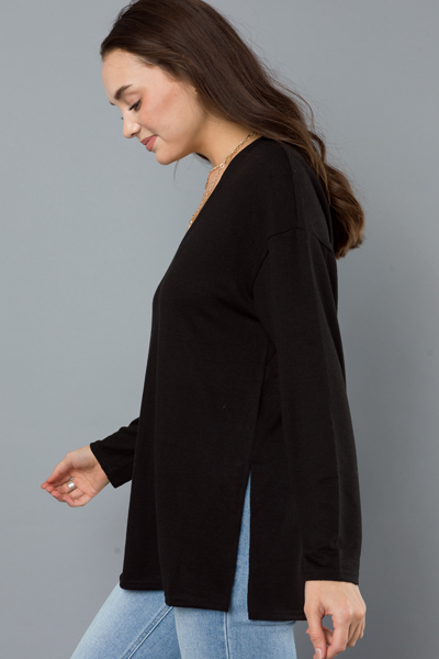 Black V-Neck Knit Top