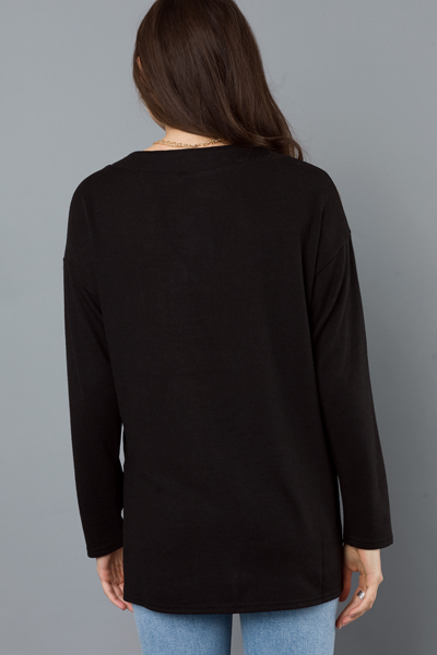 Black V-Neck Knit Top