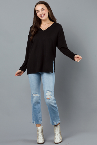 Black V-Neck Knit Top